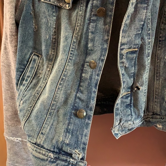 Free People Distressed Denim Knit Hooded Jacket - Picture 5 of 10